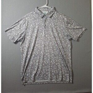 Three Sixty Six Polo Shirt Mens L Grey Floral Aop Performance Stretch S/S Golf